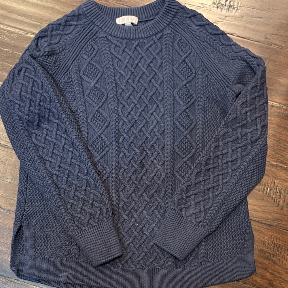 J. Crew Men's Dark Blue Cable Knit Crewneck Sweater